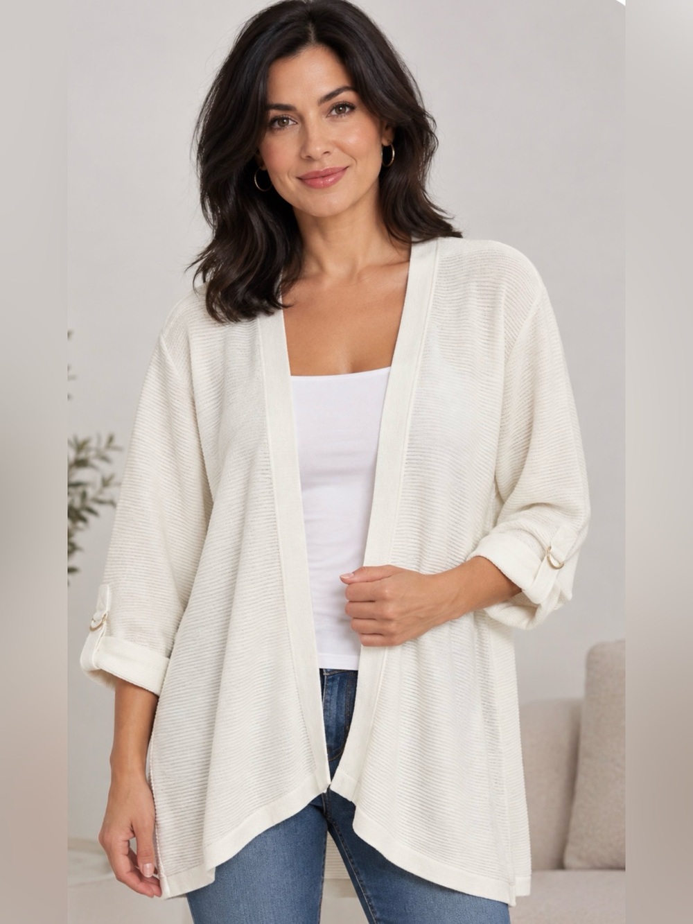 Chico's Cream Open-Front Women's Cardigan